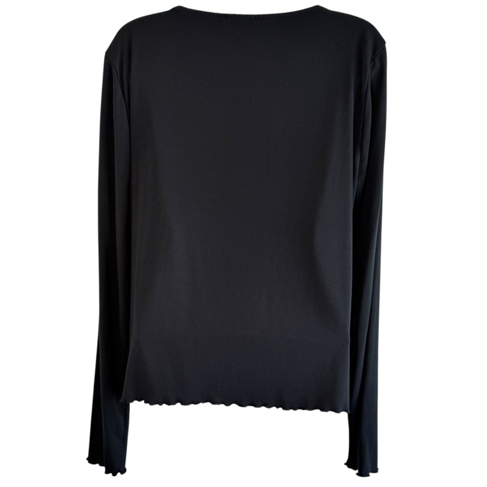 J Crew Lace Trim Cardigan Top Sz XL Black Lettuce Hem Lightweight Romantic - Picture 4 of 8